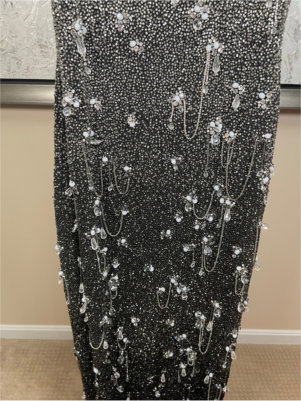 CLIO PEPPIATT Diamond Crystal Bead Embellished Fringe Black Maxi Dress Size S - Picture 7 of 11